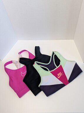 Lot of 3 Nike Sports Bras Medium Pink Black Retro Colorblock Bundle
